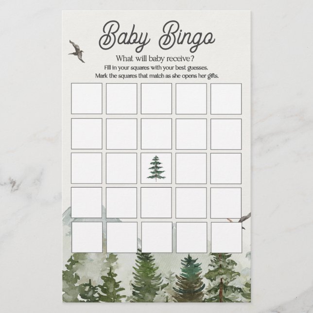 forest woodland baby bingo baby shower game  (Front)