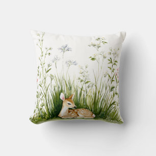 Forest Woodland Baby Deer  Throw Pillow