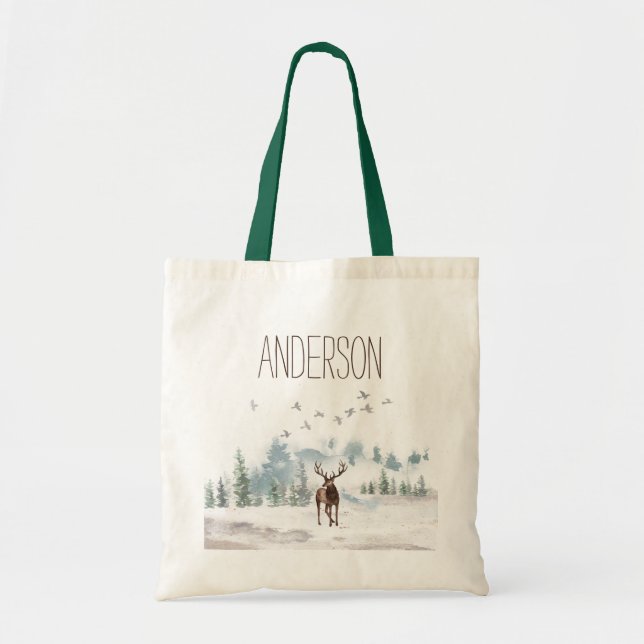 Forest Woodland Deer with Name Tote Bag (Front)