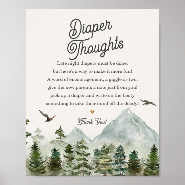 forest woodland diaper thoughts baby shower sign (Front)