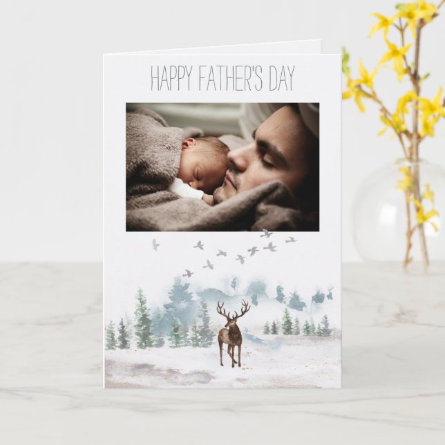 Forest Woodland Father's Day with Photo Card (Yellow Flower)