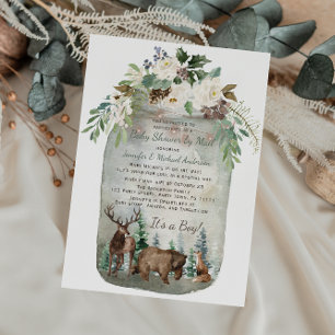 Forest Woodland Mason Jar Baby Shower By Mail Invitation