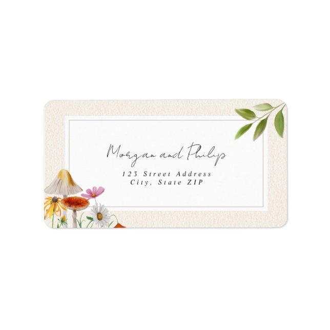 Forest Woodland Mushroom Floral Wedding Label (Front)