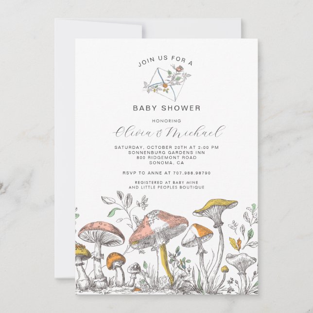 Forest Woodland Mushrooms Baby Shower Invitation (Front)