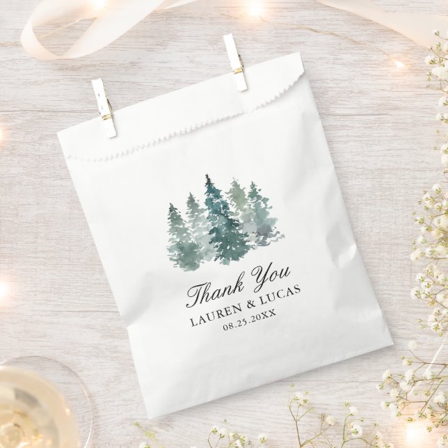 Forest Woodland Trees Pine Thank You Wedding Favour Bag (Clipped)