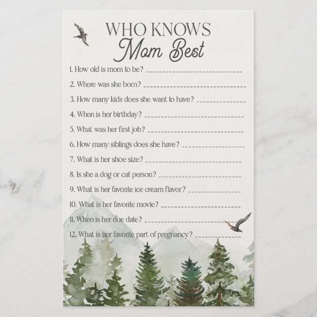 forest woodland who knows mom best baby shower (Front)