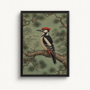 Forest Woodpecker Pine Chinoiserie Poster