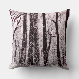 FOREST WOODS SNOWY WINTER SCENERY  THROW PILLOW