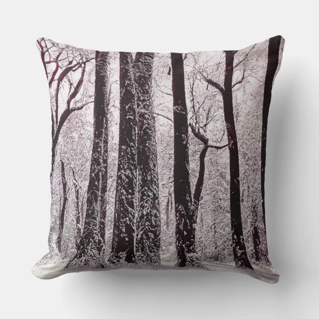 FOREST WOODS SNOWY WINTER SCENERY  THROW PILLOW (Front)