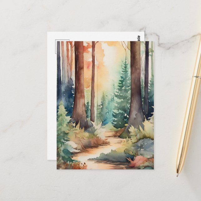 Forest Woodsy in Watercolor  Postcard (Front/Back In Situ)