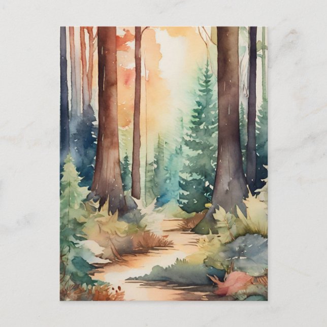 Forest Woodsy in Watercolor  Postcard (Front)