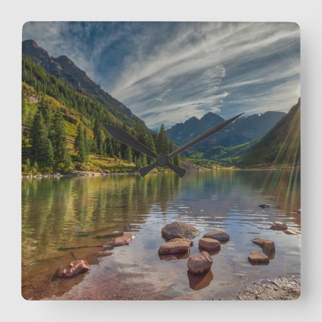 Forests | Maroon Bells Colorado Square Wall Clock (Front)