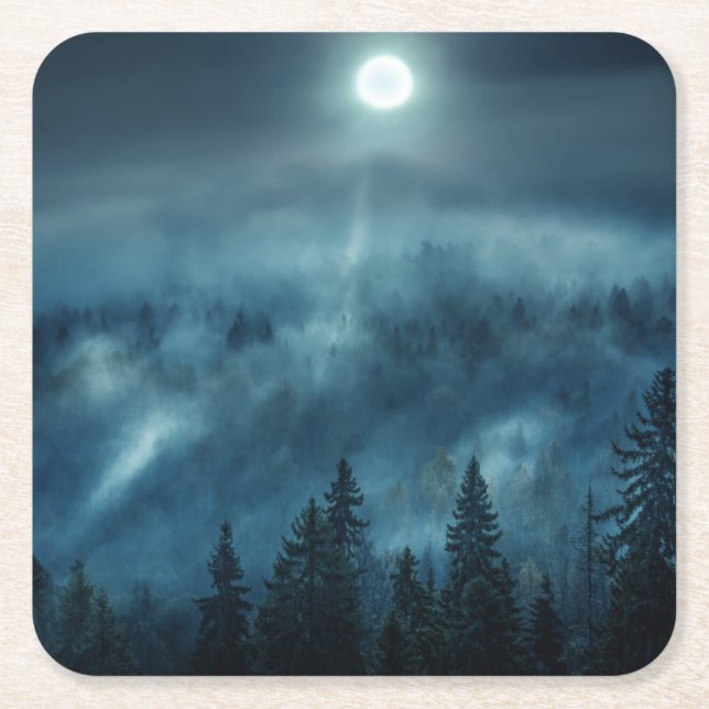 Forests | Moonlit Forest Square Paper Coaster (Front)