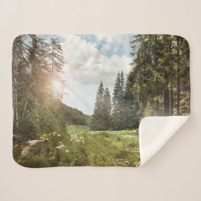 Forests | Sun Peeking Thru Sherpa Blanket (Front (Horizontal))
