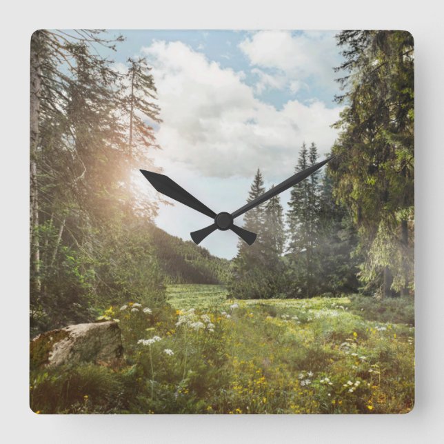Forests | Sun Peeking Thru Square Wall Clock (Front)