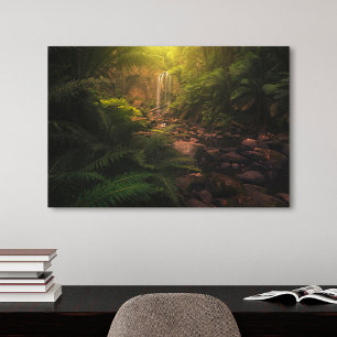 Forests   Sunlight Highlights Waterfall Canvas Print