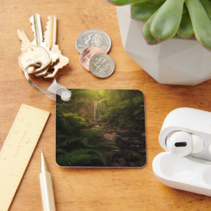 Forests Sunlight Highlights Waterfall Keychain