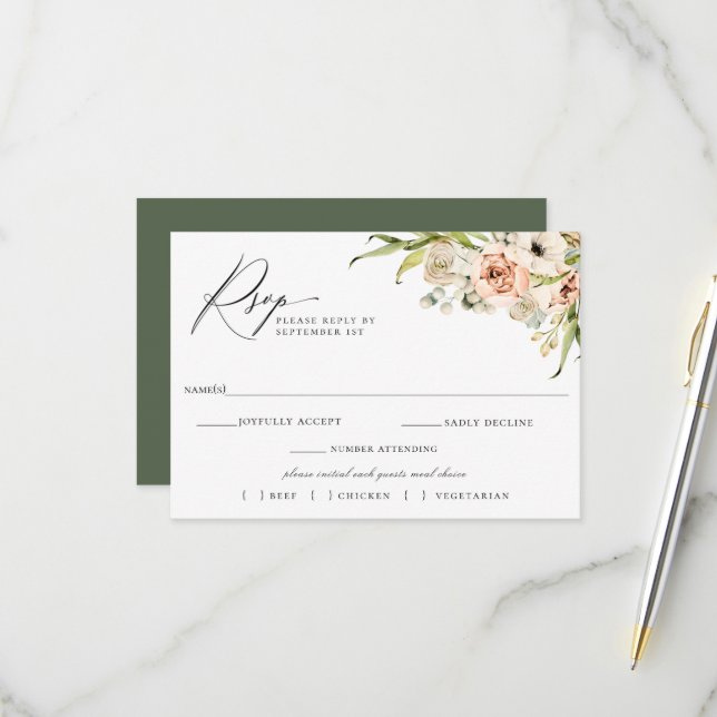 Forêt Botanique Mariage Floral RSVP Choix de repas (Devant/Arrière en situation)