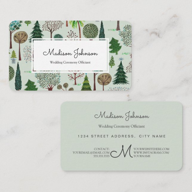 Forêt d'arbres | Monogramme personnalisé | CARTE D (Devant / Derrière)