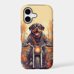 Forêt d'automne de motard Rottweiler