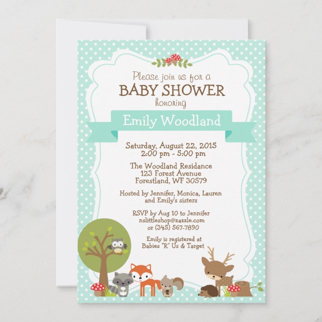 Forêt de bois Baby shower invitation bleu (Devant)