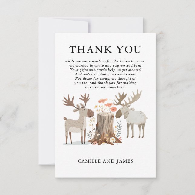 Forêt de bois Jumeaux Baby shower Merci (Devant)