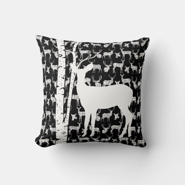 Forêt de cerfs noirs et blancs Oreiller (Recto)