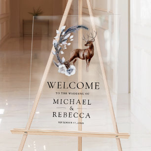 Forêt de feuilles de pin Cerf Mariage Bienvenue