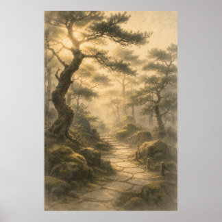 Forêt de pins japonaise Japandi Affiche d'art mura