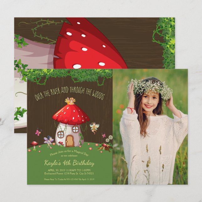 Forêt de région boisée, fée, invitations de photo (Devant / Derrière)