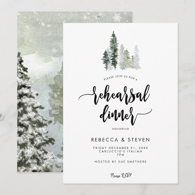 forêt d'hiver répétition rustique dîner invitation (Devant / Derrière)