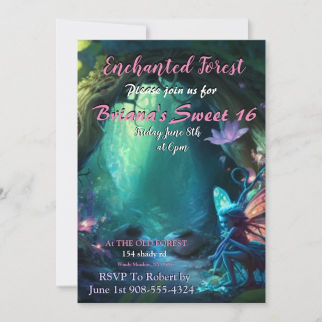 Forêt enchantée Fée Sweet 16 Invitation (Devant)
