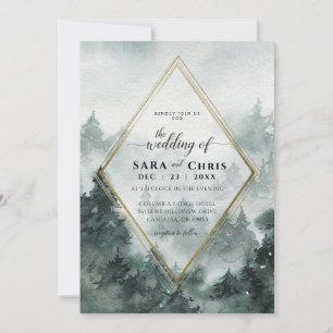 Forêt forestière Faire-part de mariage aquarelle