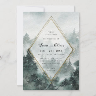 Forêt forestière   Faire-part de mariage aquarelle