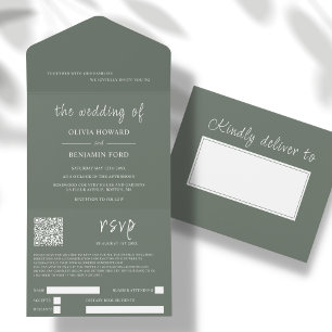 Forêt moderne vert QR Code Tout en un Invitation