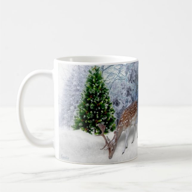 Forêt paisible avec Mug de Noël de cerfs (Gauche)