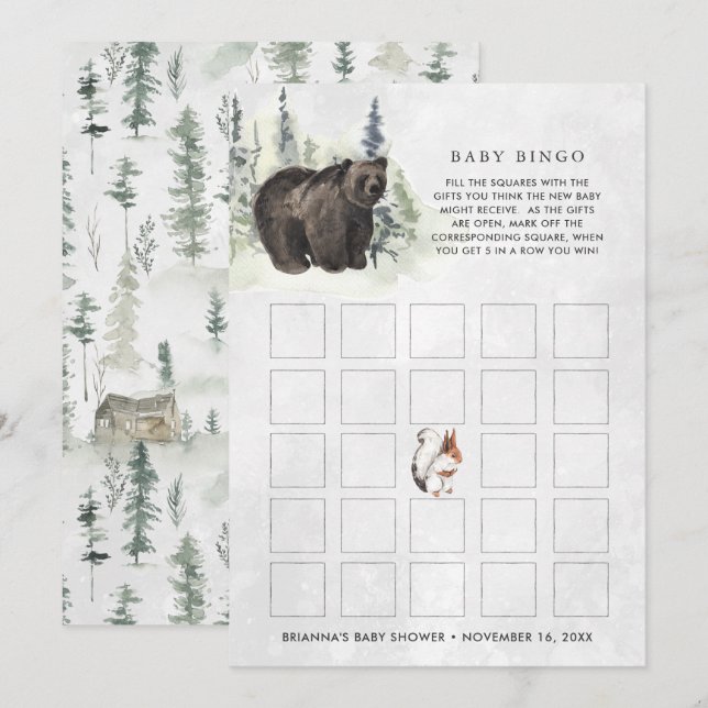 Forêt rustique | Carte de bingo Baby shower (Devant / Derrière)