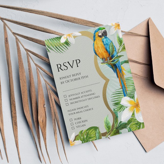 Forêt tropicale Gold Floral Parrot Plumeria RSVP (Créateur téléchargé)