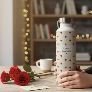 Forever & Always" Minimalist Red Heart Pattern - C Water Bottle