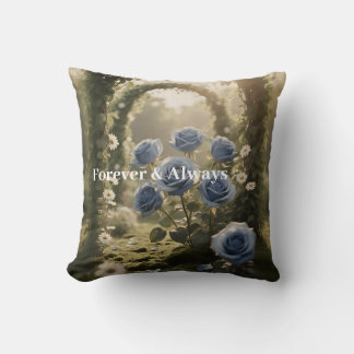 Forever & Always – Romantic Blue Rose Floral Gift Throw Pillow