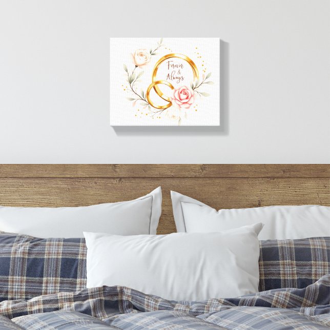 Forever & Always – Romantic Wedding Rings Art Canvas Print (Insitu(Bedroom))