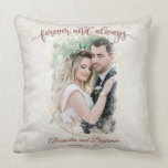 Forever and Always Wedding Photo Template Throw Pillow<br><div class="desc">"Forever and Always" and two golden rings... Romantic watercolor effect wedding photo template with places for their names and the date. Very unique keepsake for the newlyweds or as an anniversary gift... ~ Please select a photo with the subject well centered and no important element near the edges as these...</div>