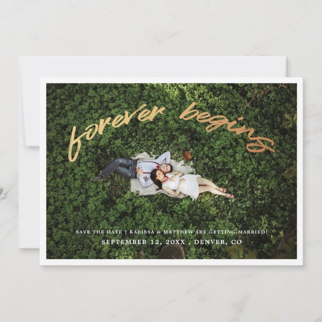 Forever Begins | Carte Photo de Date de Sauvegarde (Devant)