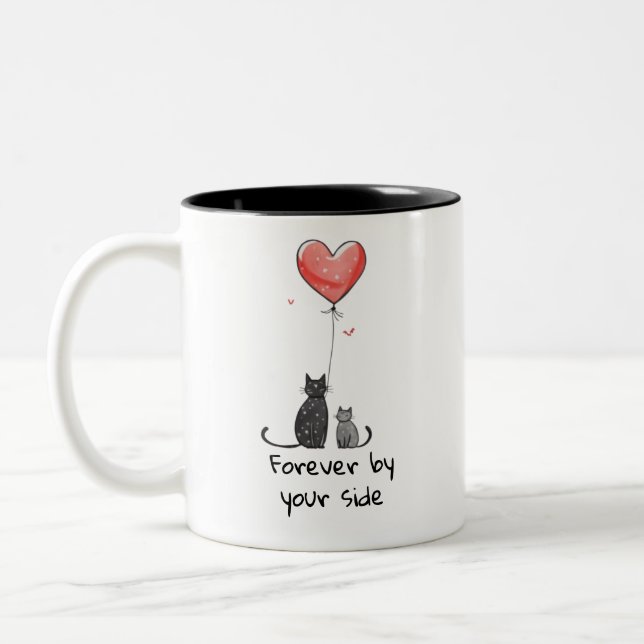 Forever By Your Side - Cute Cat Valentine's Two-Tone Coffee Mug (Left)