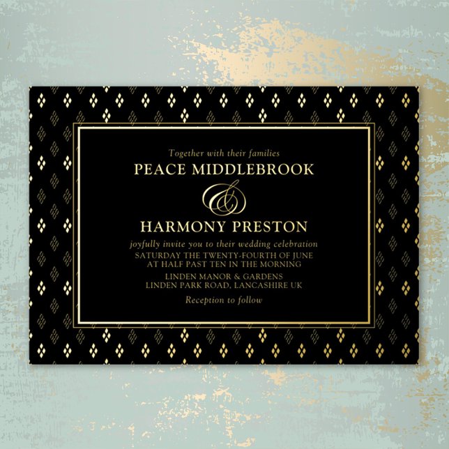 Forever Charmed Gold Black Wedding Foil Invitation (Creator Uploaded)