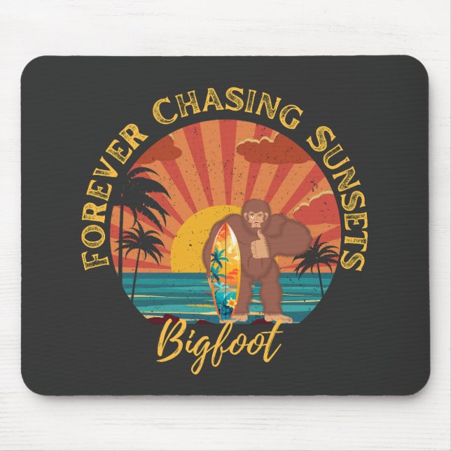 Forever Chasing Sunsets Bigfoot Surfing Black Mouse Pad (Front)