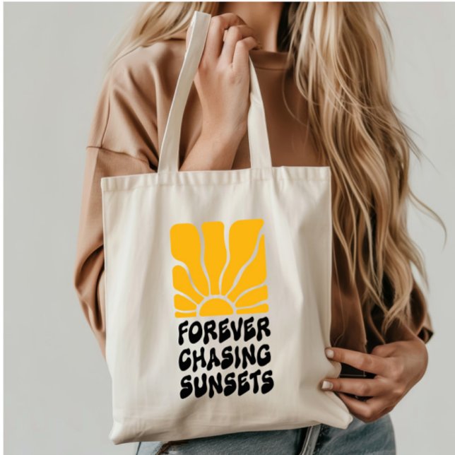 Forever Chasing Sunsets – Groovy Retro Sun Tote Bag (Creator Uploaded)