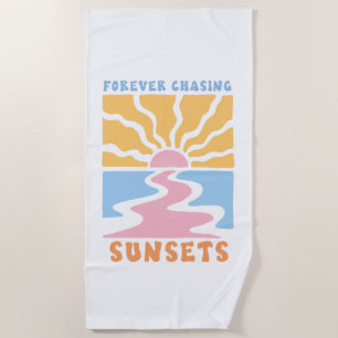 Forever Chasing Sunsets Retro Beach Towel