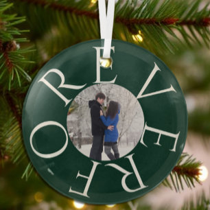 Forever: Couple Photo Christmas Glass Ornament