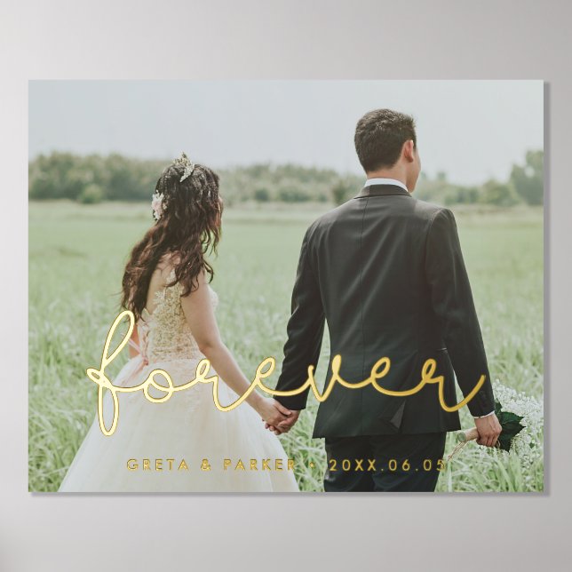 Forever cute whimsical wedding photo gold foil prints (Front)